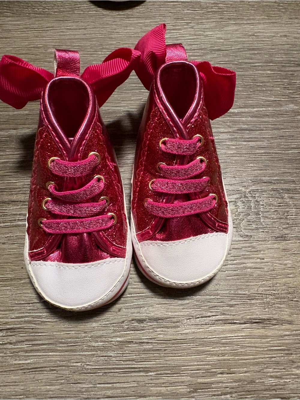 Toddler Hot Pink Glitter Bow Lace-Up Sneakers